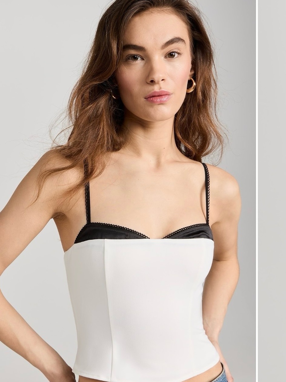 Reformation Melanie Top-Trim Bandeau Top with Spaghetti Straps - White/Black